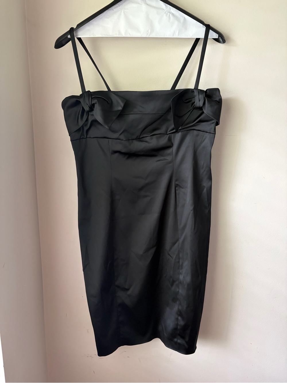 Max Mara Black Satin Bow Cocktail Sheath Dress Made in Italy IT 46 US 16